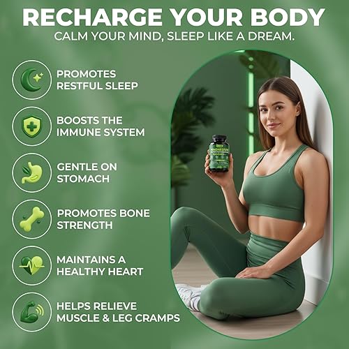 Miniatura 3 de Complejo de glicinato de magnesio 1000 mg, suplemento de magnesio con citrato, malato y taurato para mujeres y hombres, 120 cápsulas, quelatado de