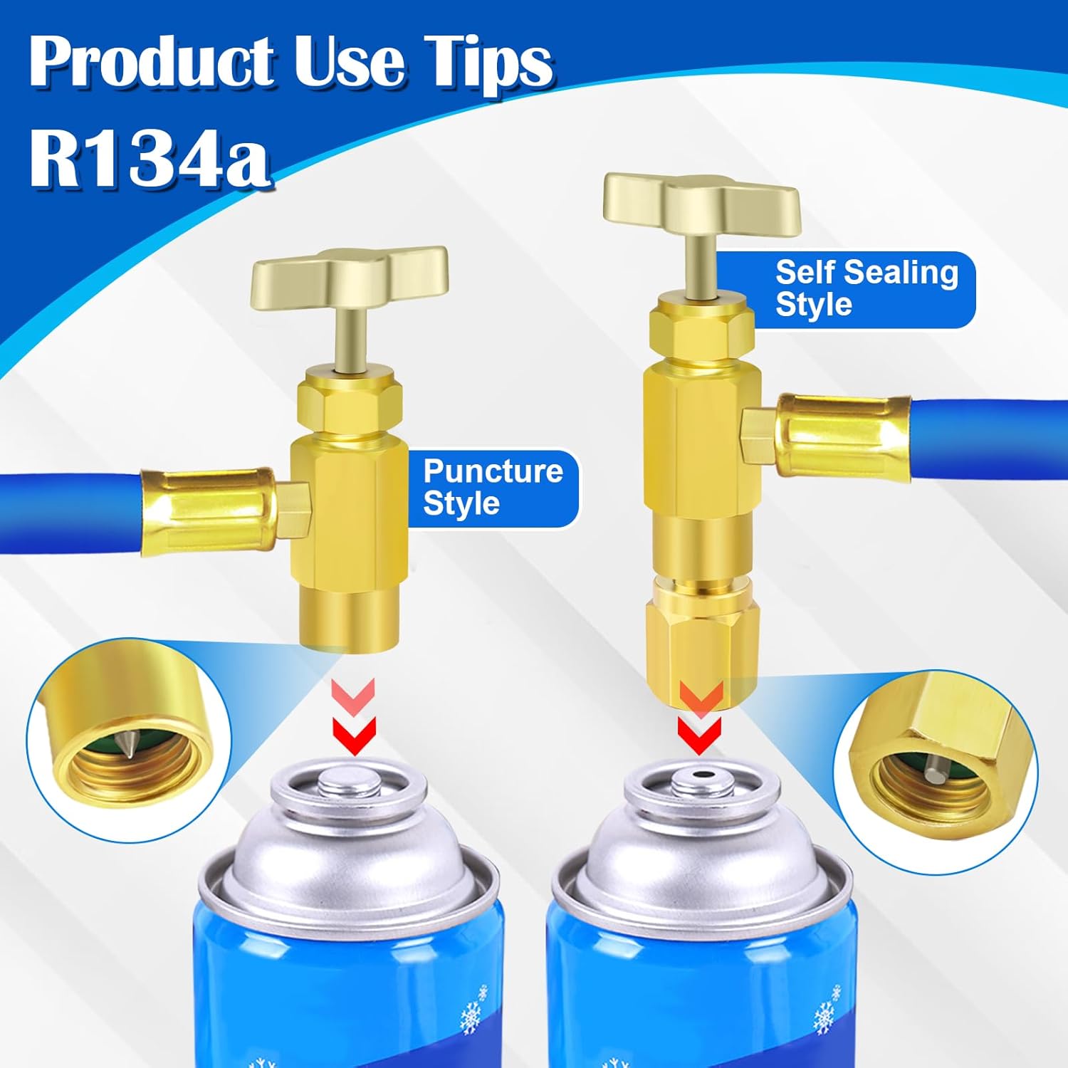 Refrigerator Freon Recharge Hose Kit-R134a R12 R22 Fridge Recharge Tool Kit with 2 BPV31 Bullet Piercing Tap Valves,1 R134a Self-Sealing Adapter, for Refrigerator Refrigerant Refilling (White-Style 1)