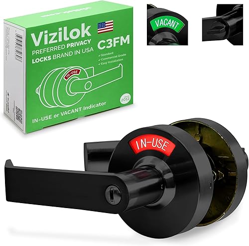 Miniatura 49 de VIZILOK Cerradura de puerta comercial para privacidad del baño, indicador ocupado vacante de alta resistencia en cromo satinado, grado ANSi 2