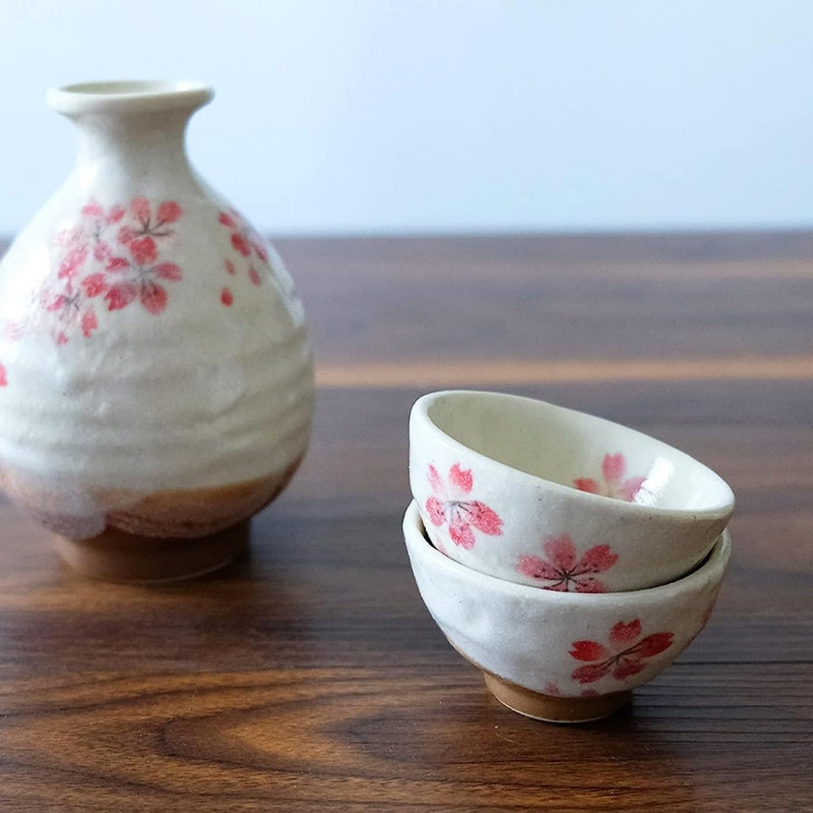 Service à saké en céramique, Tasse à vin Traditionnelle en céramique Faite à la Main, Fleurs de Cerisier peintes à la Main, Porcelaine Facile à Nettoyer (1)
