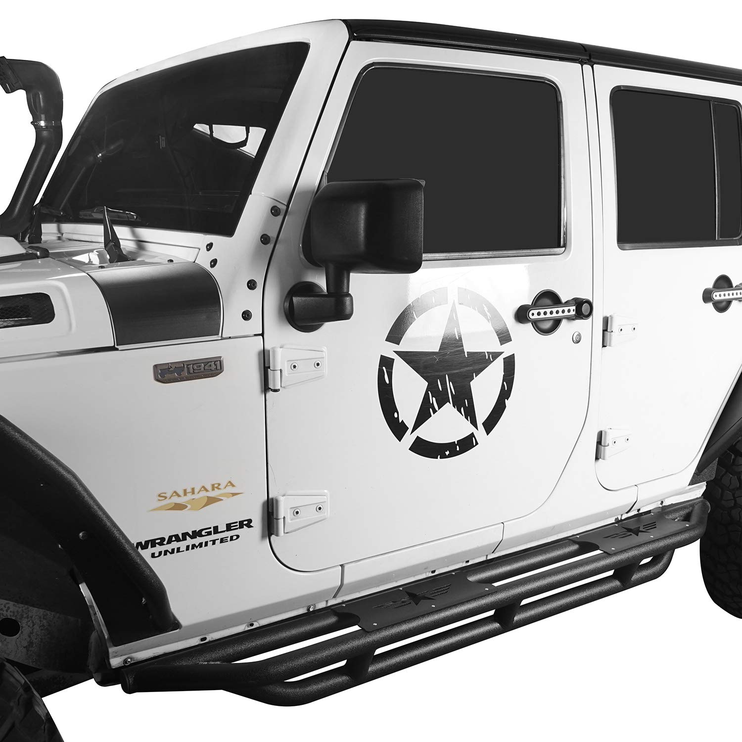 V8 GOD JKU Running Board Side Step Nerf Bar Rock Slider Rail w/Star