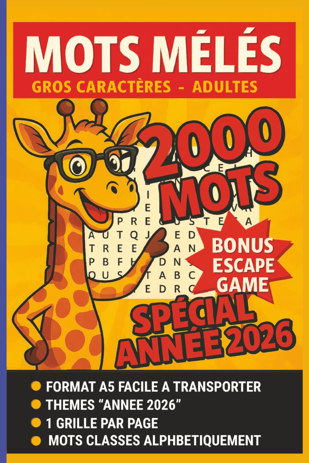 MOTS MELES ADULTES GROS CARACTERES -2 000 Mots- 1 Grilles par page: + 100 h de jeux pour seniors - Livre Casse Tête Adulte pour Cadeau Anniversaire, Noël, année 2026