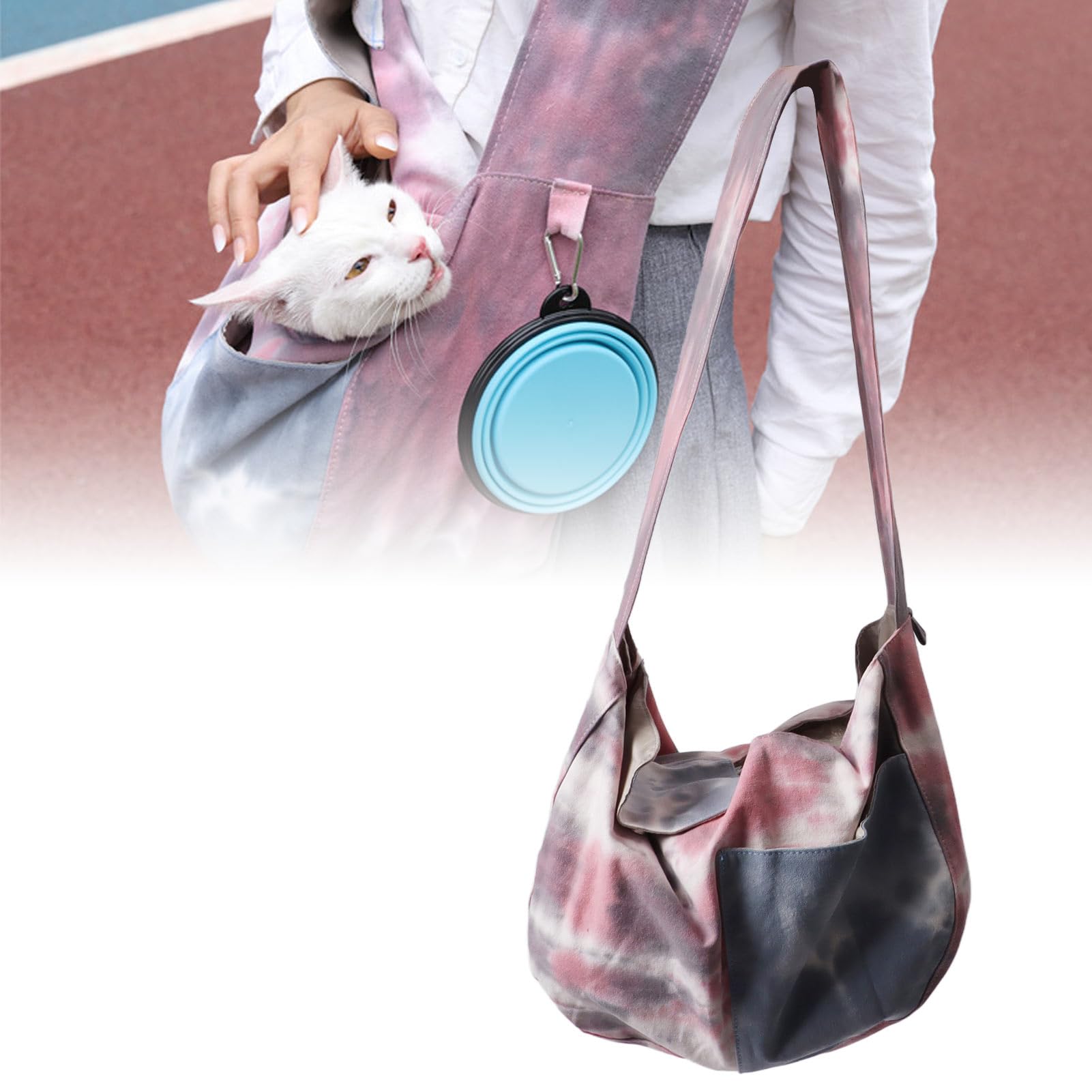 Natudeco Small Dog Sling Carrier,Pet Sling Bag Puppy Sling Bag Canvas Pet Carrier with Safety Belt, Breathable Mesh, Multiple Pockets for Small Dogs Cats