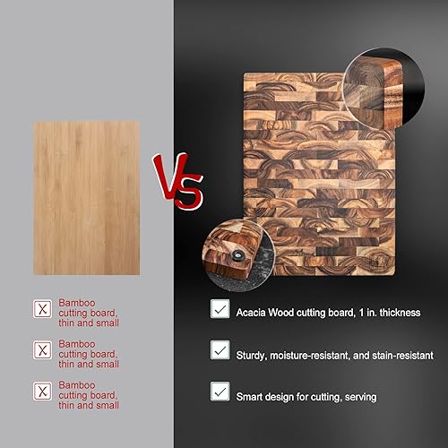 Miniatura 4 de Tabla de cortar de grano final, tabla de cortar de madera de acacia con pies antideslizantes, 16 x 12 x 1 pulgadas, tabla de cortar de madera gruesa