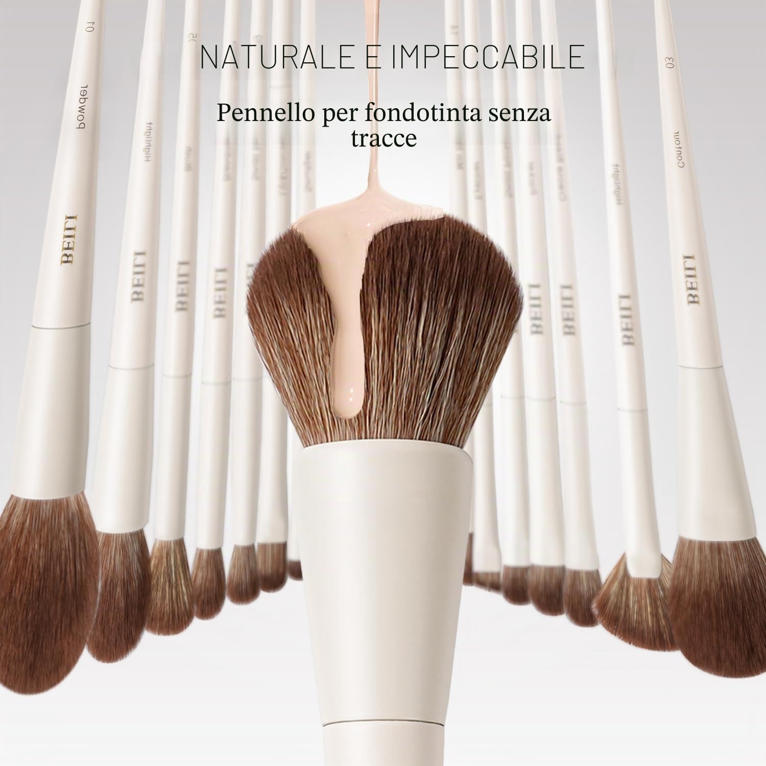 BEILI Pennelli da Trucco 15 PCS Vegano Set Pennelli Make Up Professionali Fondotinta in polvere Evidenziatore Correttore Ombretto Matita per sopracciglia Spoolie Capelli sintetici