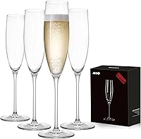 JBHO Hand-Blown Lead-Free Crystal Champagne Flutes - Elegant 8oz Set of 4 in Gift Box for Weddings, Anniversaries & Celebrations