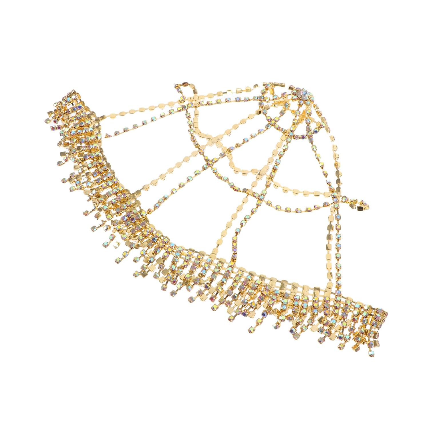 Rhinestone Mesh Tassel Head Chain Bridal Headdress for Women