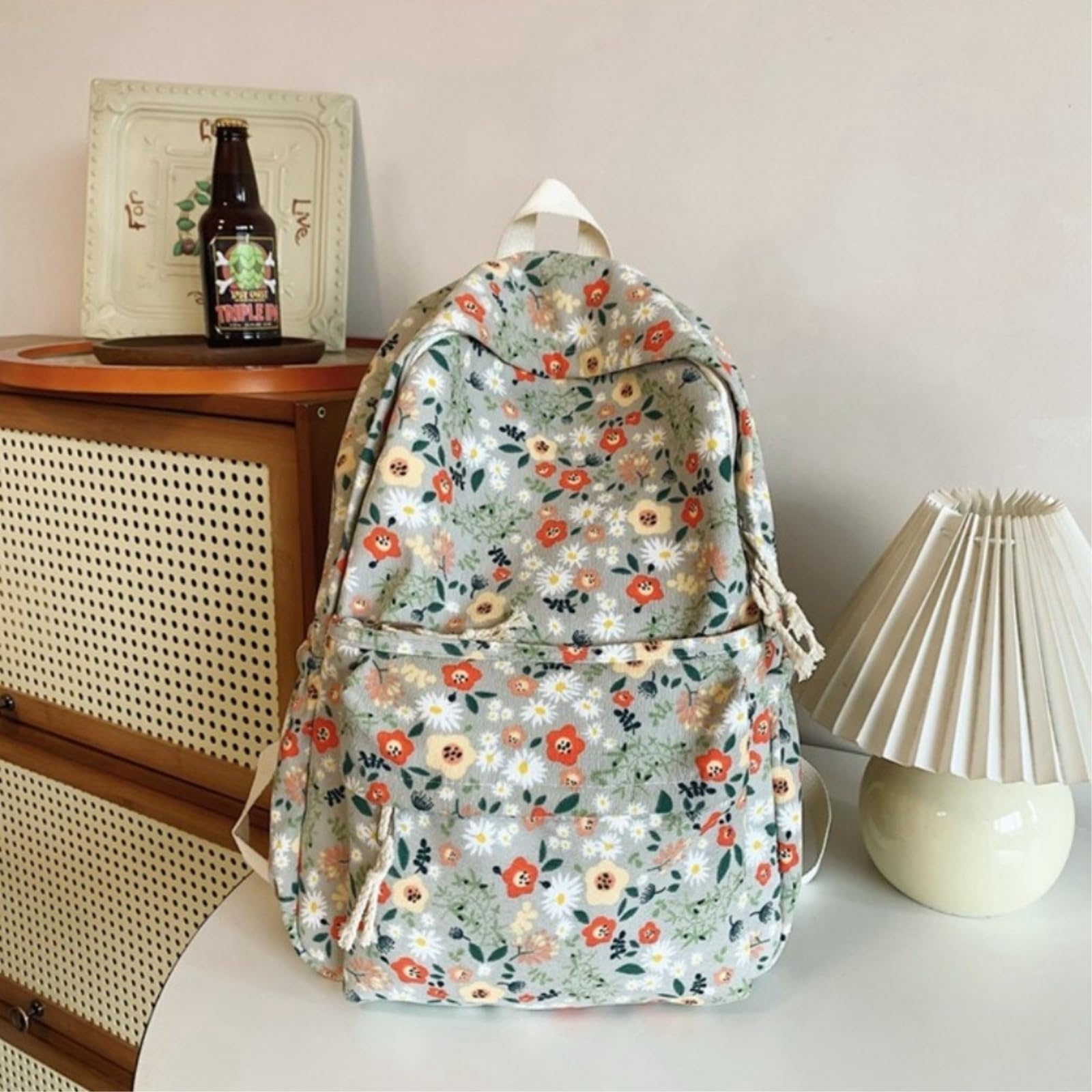 Zaino da Viaggio Florale Stampato Acqua Resistente Daypack Multi Tasca Laptop per La Scuola Uscita Giornaliera Si Adatta al Portatile 14 Pollici-Green