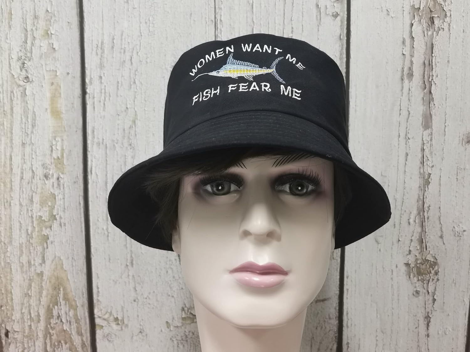 Women Want Me Fish Fear Me Embroidered Bucket Hat - Image 6