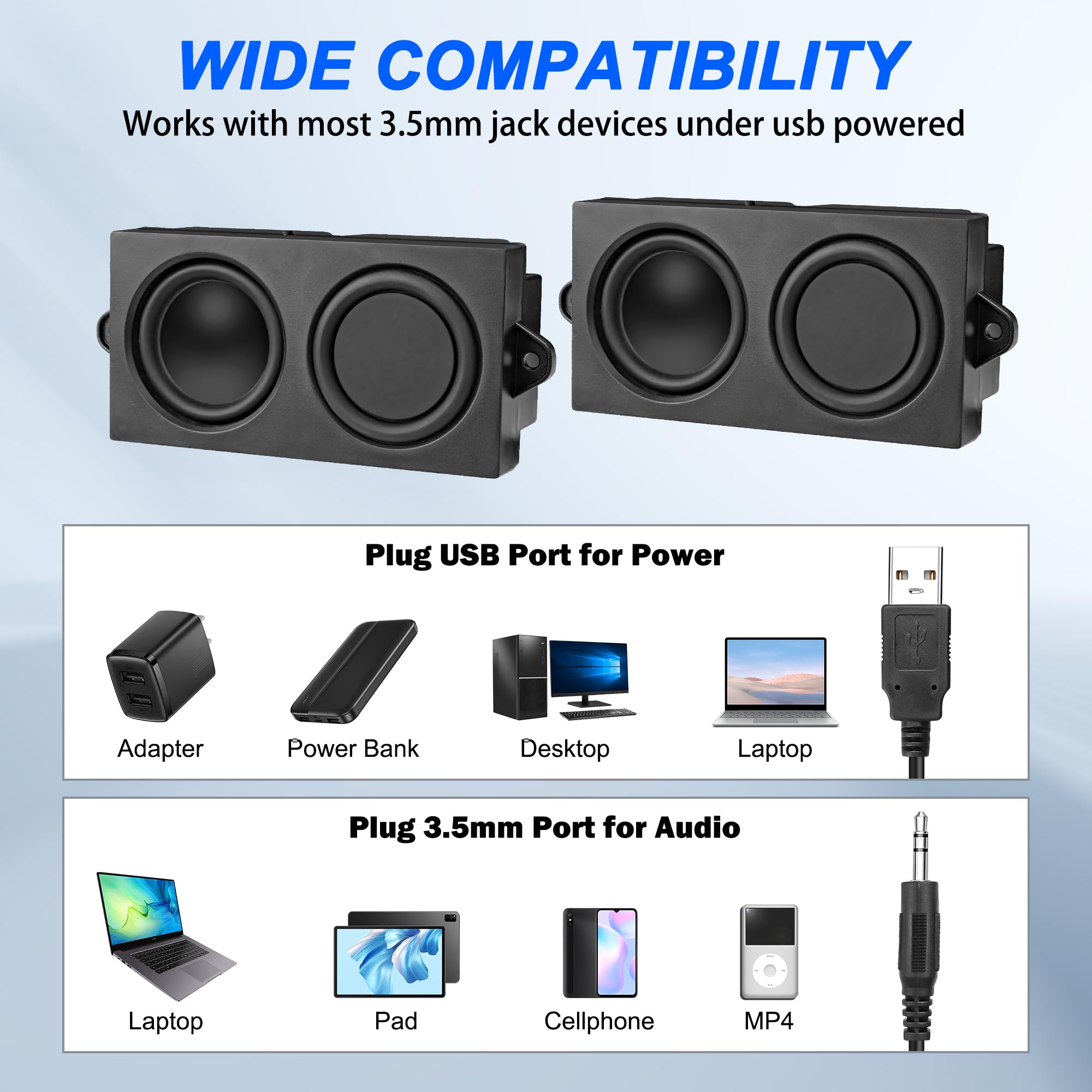 MEIRIYFA Computer Speakers for Desktop PC Laptop, Mini PC Computer Speaker USB Powered 3.5mm AUX Jack Input with Volume Control, HiFi Stereo PC Loudspeaker for Desktop Tablet (Black, 1.2M)