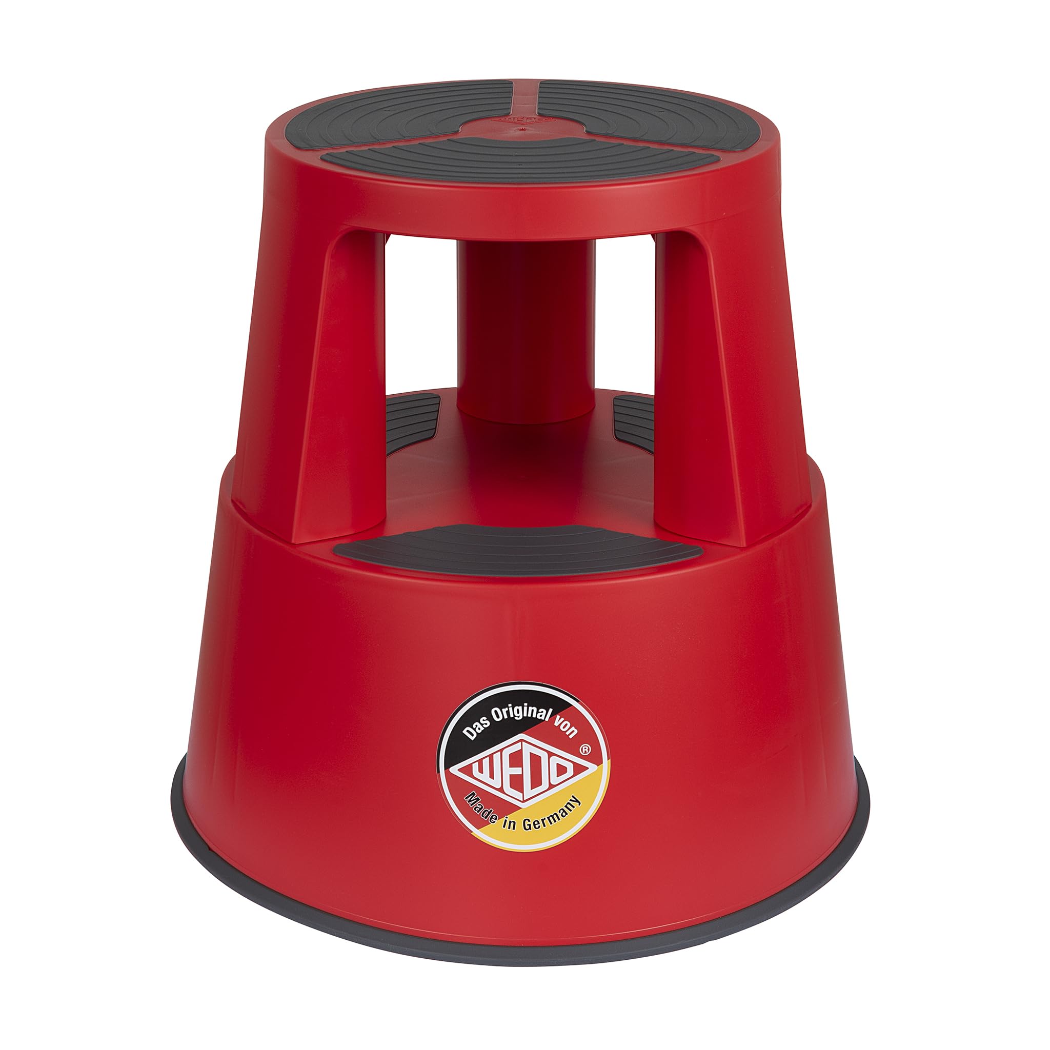 WEDO Rollhocker Super Step – robuster Tritthocker aus bruchfestem Kunststoff, TÜV/GS-geprüft nach EU-Norm EN 14183-F, rutschfest & rollbar, Made in Germany, Höhe ca. 43 cm, Tragkraft 150 kg, Rot