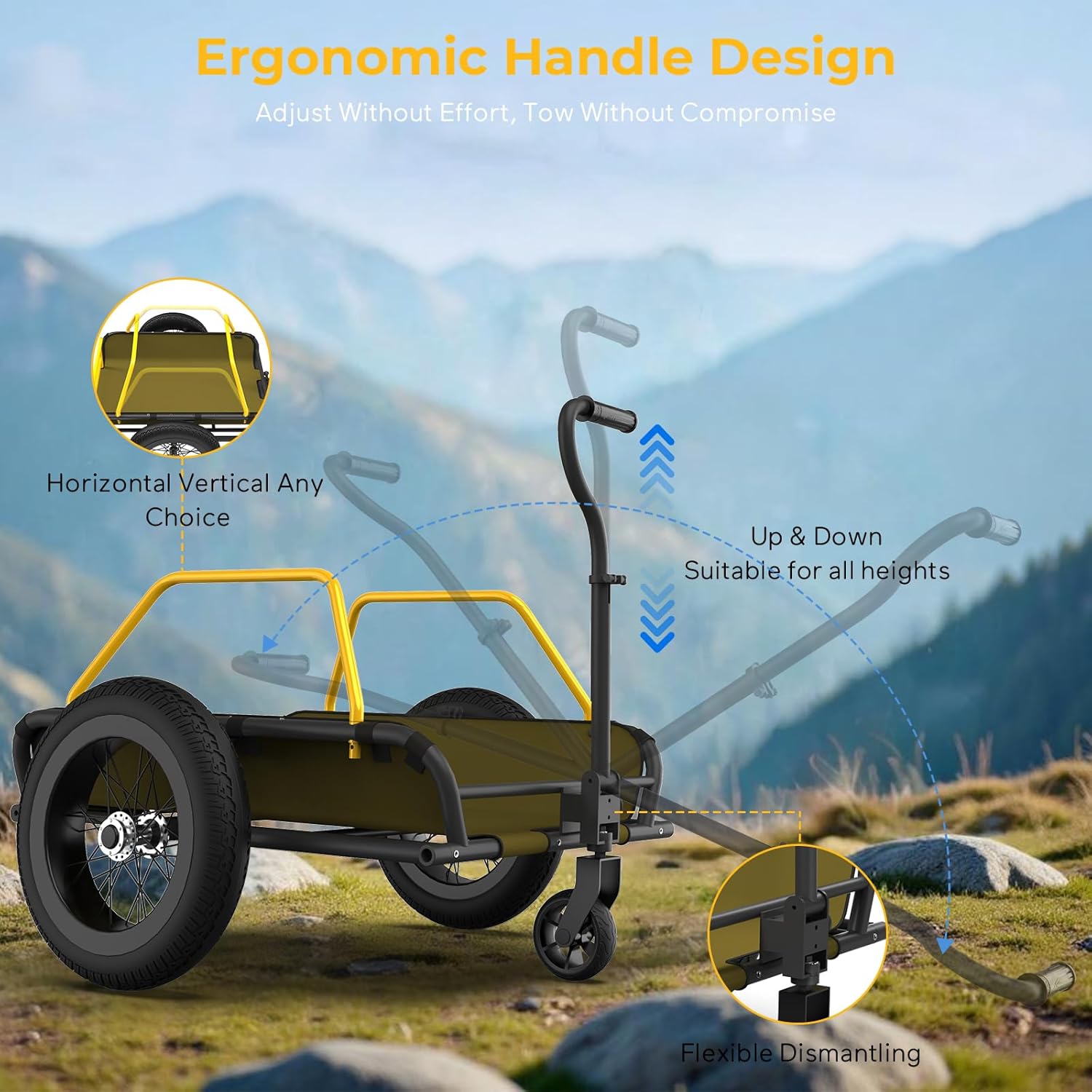 Heavy-Duty Bike Cargo Trailer, 3-in-1 Collapsible Foldable Design with 150lb Capacity Universal Hitch & Removable Caster Dual Shock Absorbers, Quick Release 16" Wheels Bicycle Traile