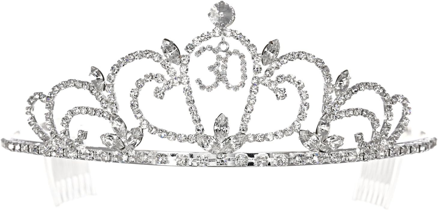 SAMKY Rhinestone Crystal Birthday Tiara Crown 15/16/18/21/25/29/30/40/50/60/70/80/90