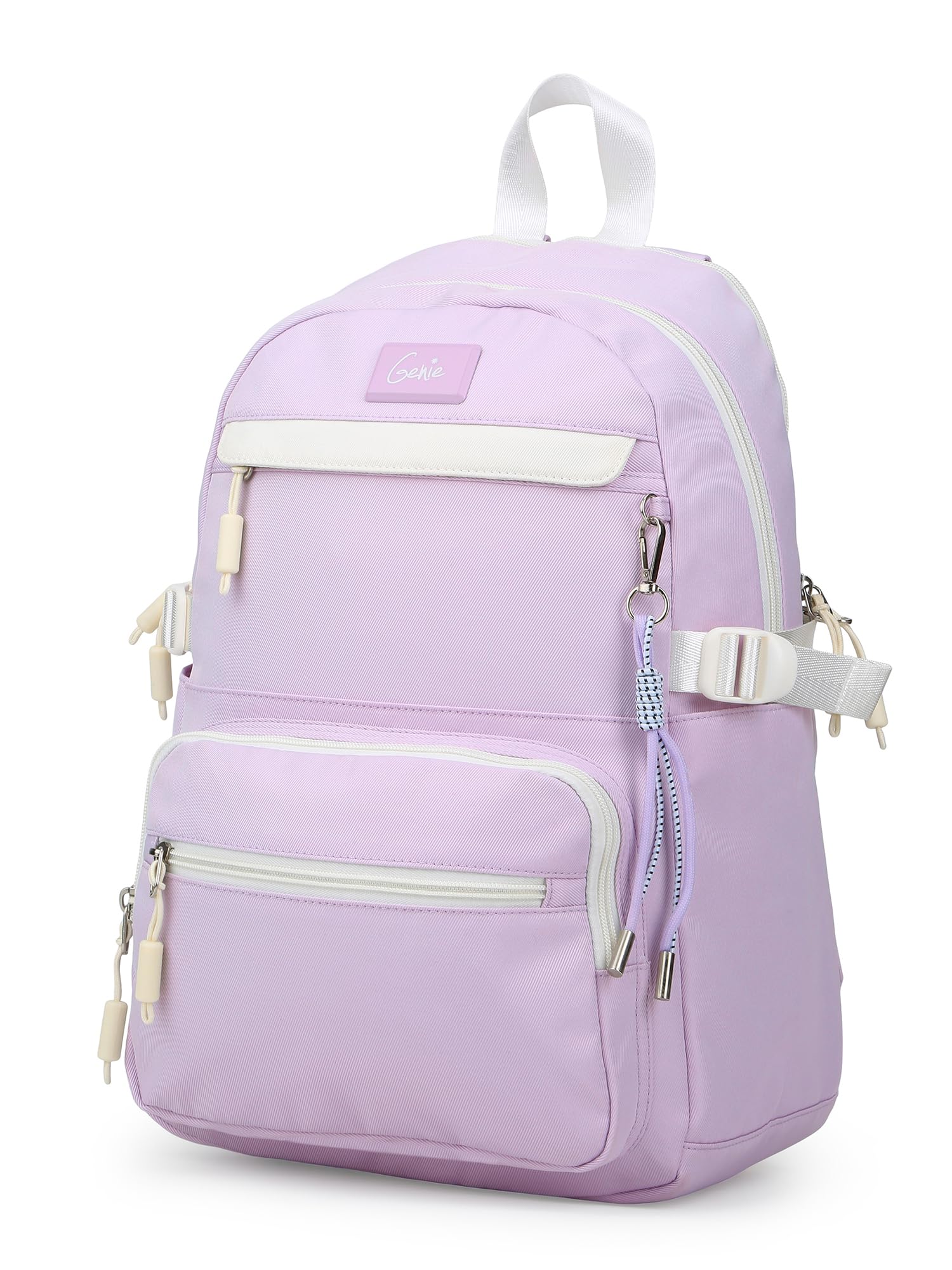Genie Casual Backpack for Girls |17 In-20 Ltr with Laptop Sleeve, Two Compartments and Trolley Sleeve with Padded Shoulders |Best for Books,Stationery,Lunch Box & Essentials