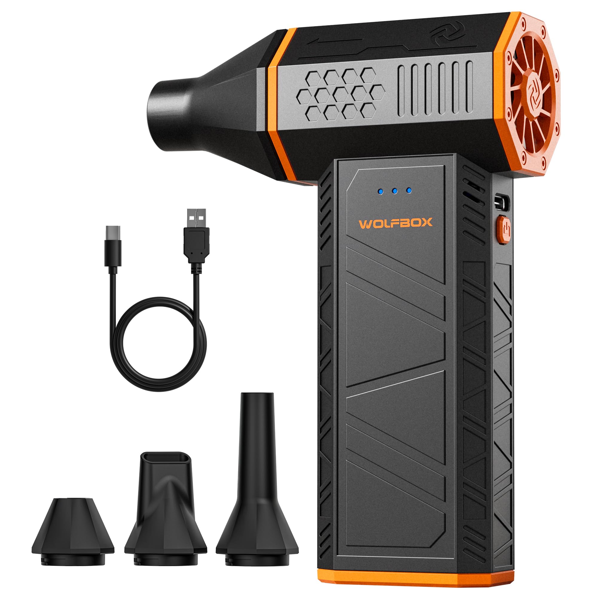 WOLFBOX electric air duster MegaFlow 50 with 110000RPM, 3-Gear adjustable mini blower, Cordless, Fast charging, Suitable for dust removal in computers, keyboards, cars, houses and outdoors