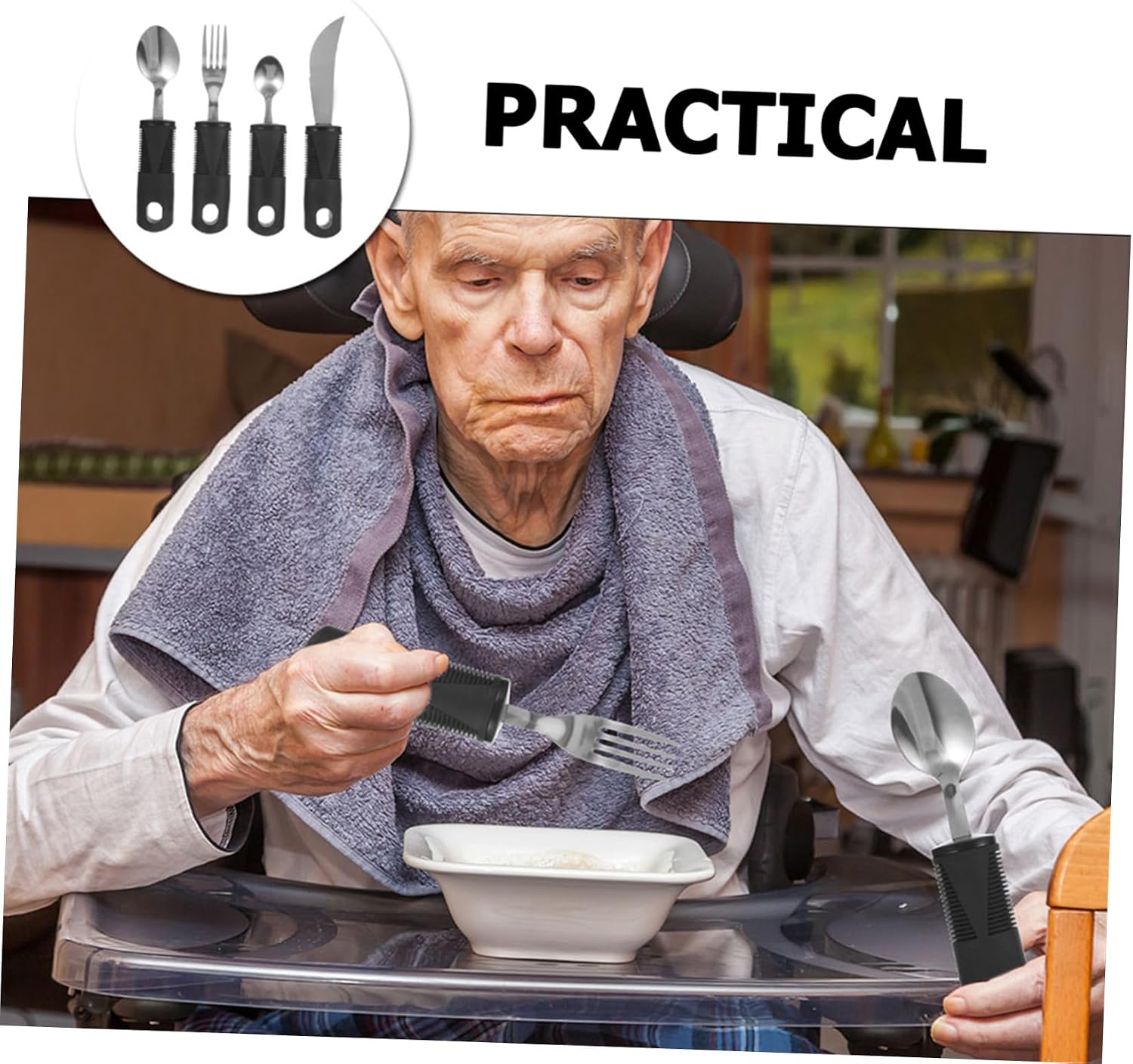 1set Adaptive Utensil for Relief Weighted Silverware for Non- Handle Cutlery Safe Dining Tools for Seniors Fork Knife Spoon