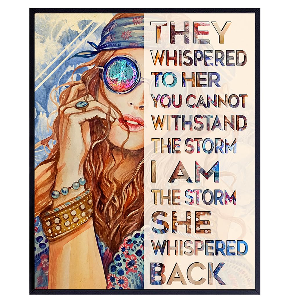 Inspiration Hippie Boho Wall Decor - She Whispered Back I Am The Storm - Positive Quotes Wall Decor - Motivational poster - Boho-chic Living room Bedroom Art for Women - Inspirational Gifts