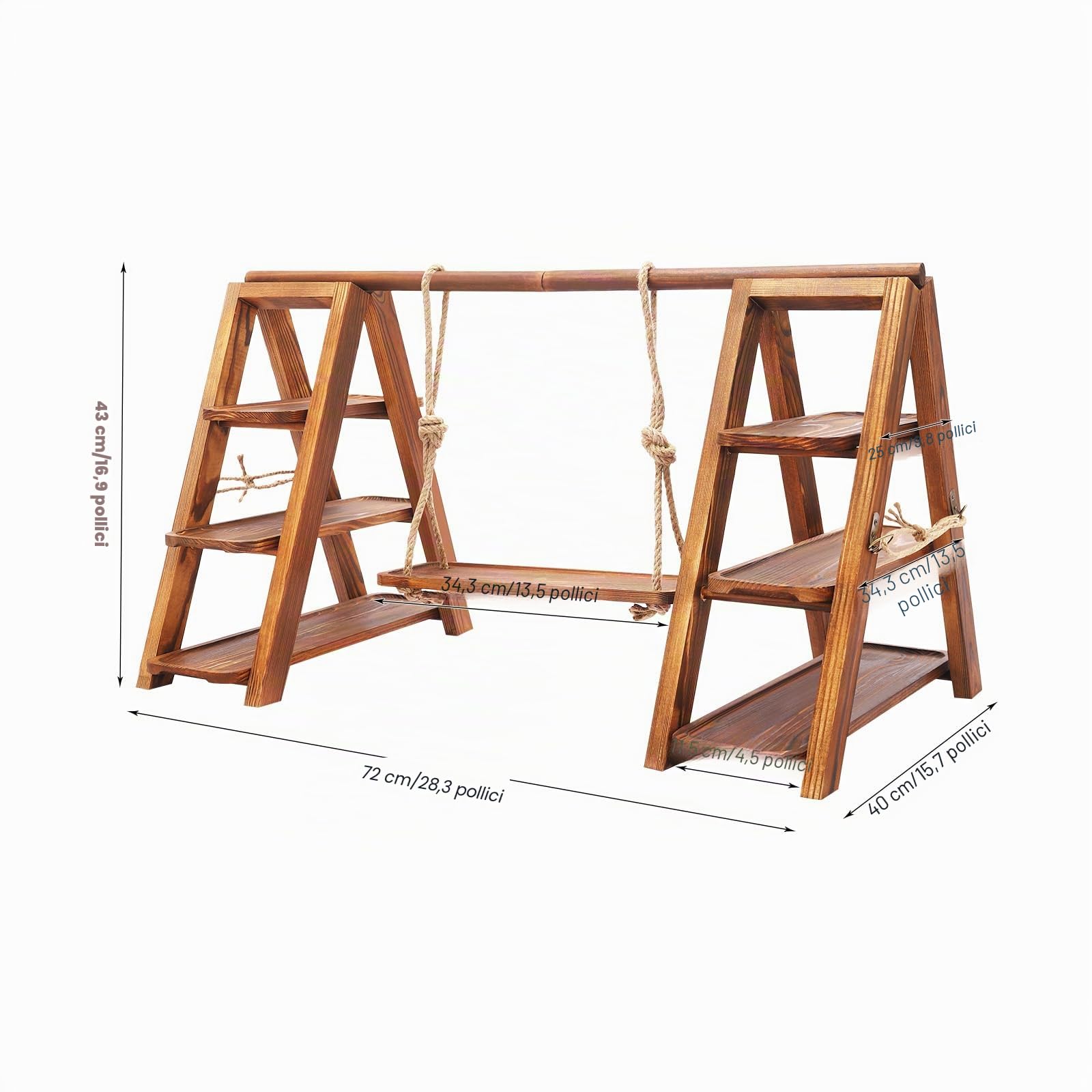 Supporto per cupcake a 3 ripiani in legno, presentazione da dessert regolabile per cupcake, snack e frutta, supporto decorativo per feste con design a dondolo