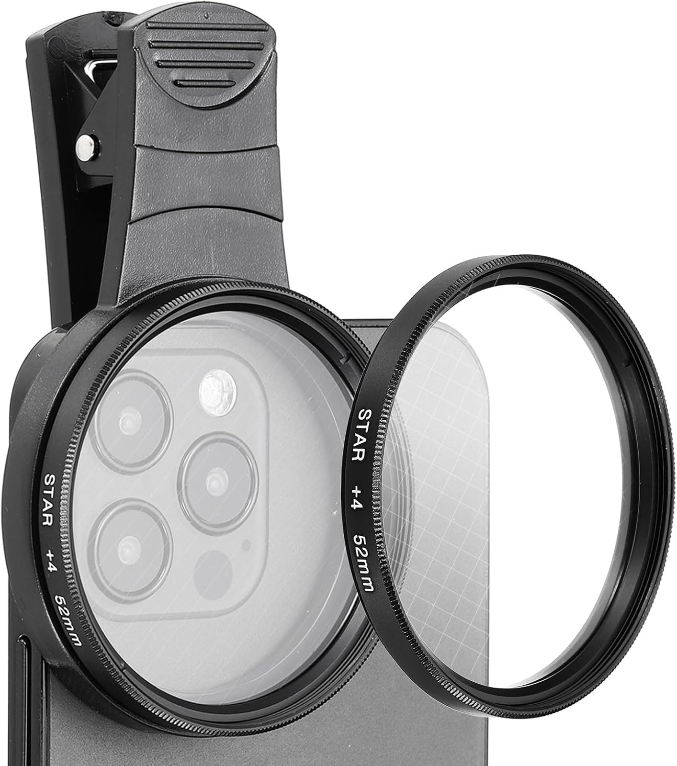 PATIKIL 52mm Phone Camera Lens, Clip-On 4 Point Star Filter Circular Polarizing Lens for Most Smart Phones and DSLR Cameras, Black