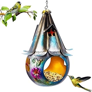 OurLeeme Bird Feeders, Solar Humming Bird Feeders for Outside, Metal Squirrel Proof Bird Feeders for Outdoors Hanging, Wild Bird House Feeders, Idea Gift for Bird Lovers