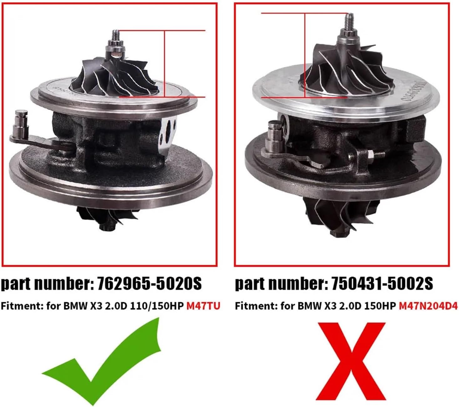 Compatible for Core Cartridge CHRA Compatible for BMW 520D E60N E61N 762965 High Performance Turbocharger for Enhanced Engine Power GT1752V 762965-5017S 762965-0009 762965-0008