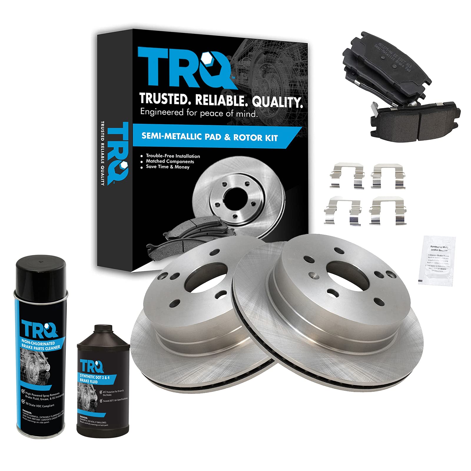 TRQ Rear Brake Pad &amp; Rotor Kit, with Chemical Kit Semi-Metallic Compatible with 2010-2017 Chevrolet Equinox GMC Terrain