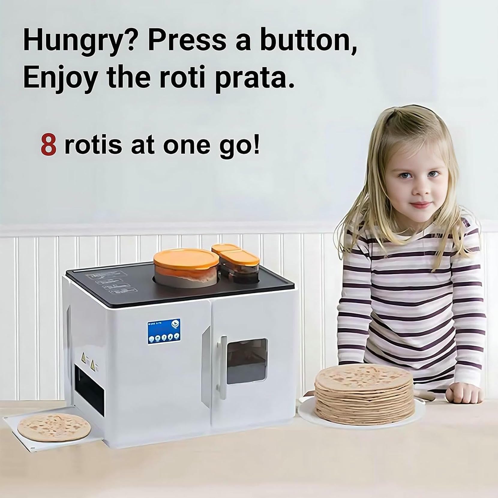 Vollautomatischer Roti- Und Chapati-Maker, Machen Sie 8 Köstliche Flachbröte Und Pitas In Einem Gehen Mit Einem, Tastenbedienung, Für Perfekte Indische Roti, Smart Display Touchscreen, 110v / 220v