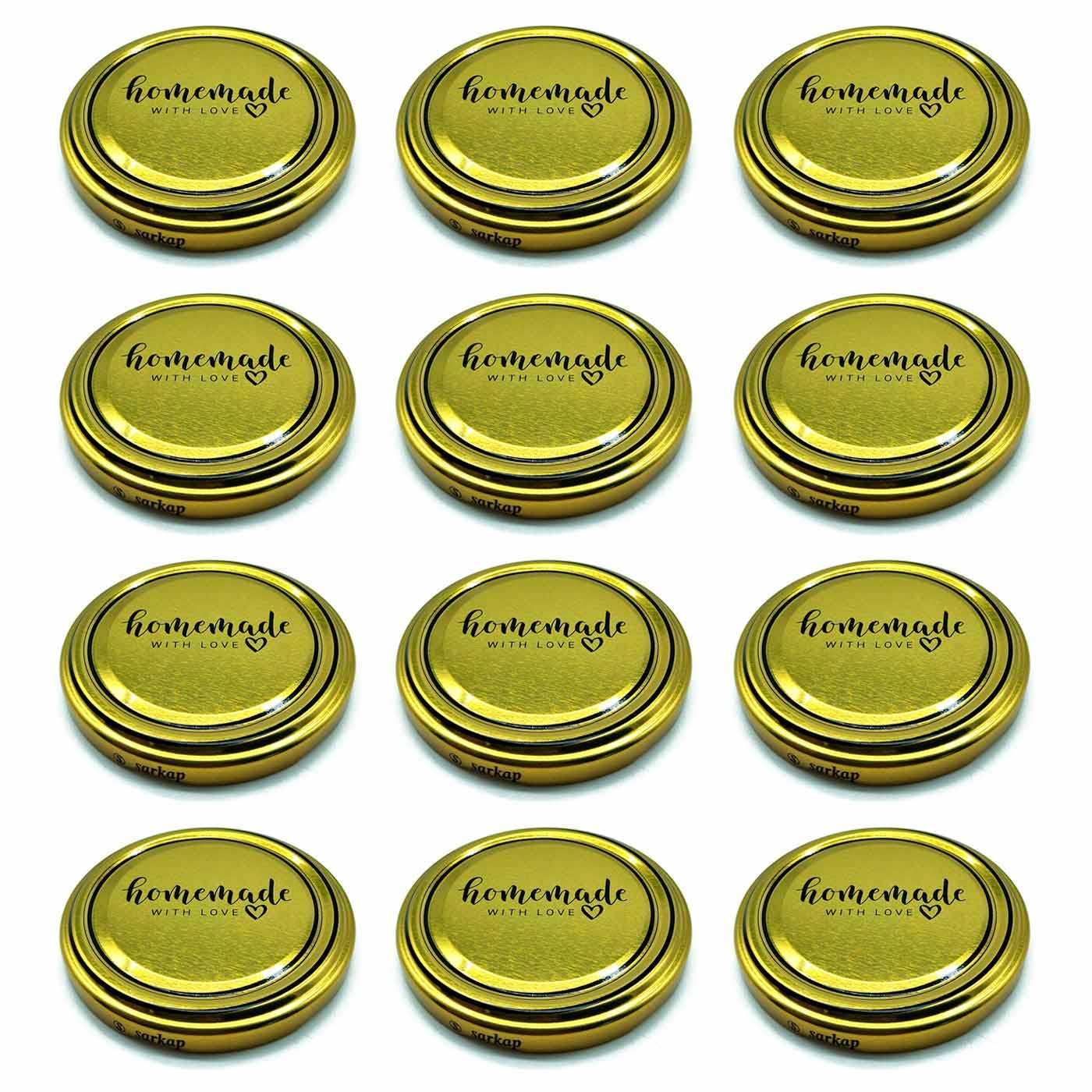 Lot De 12 Couvercles Bocaux Twist Off 77mm Dorés - Homemade With Love - Fermeture Hermétique