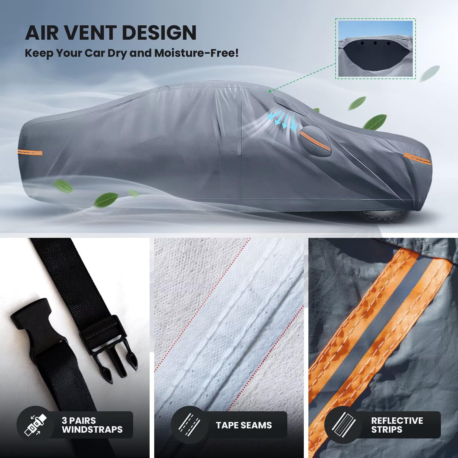 Waterproof Honda Civic 2006-2026 Car Cover with Breathable Vents 2026 Upgrade Premium Covers with Cotton Liner and Zipper — view 6