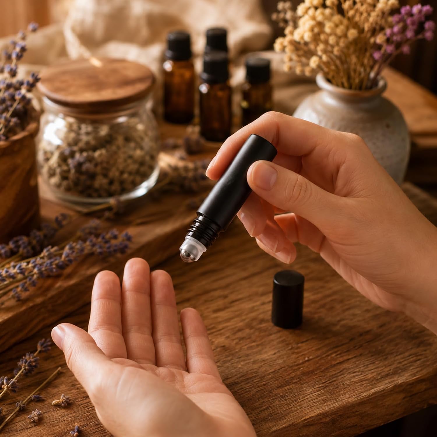Acrux7 50 Pack 10ml Glass Roller Rottles for Essential Oils Black