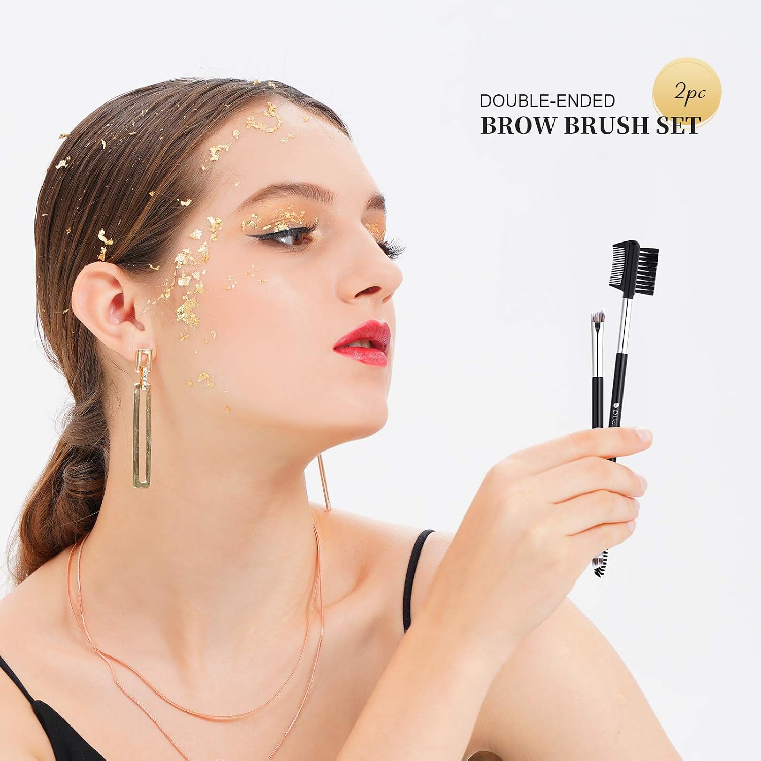 DUcare Eyebrow Brush 2Pcs Professional Angled Eye Brow Brush and Spoolie Brush (Black)