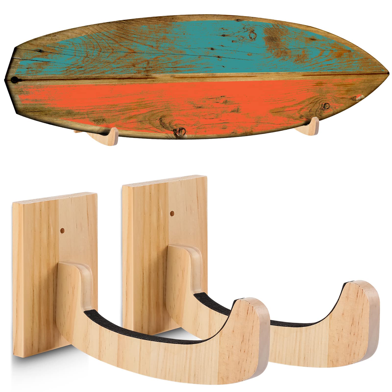 Wooden Surfboard Wall Mount Surfboard Display Hooks Surfboard Holder Paddle Board Wall Mount Surfboard Rack Holder Hooks