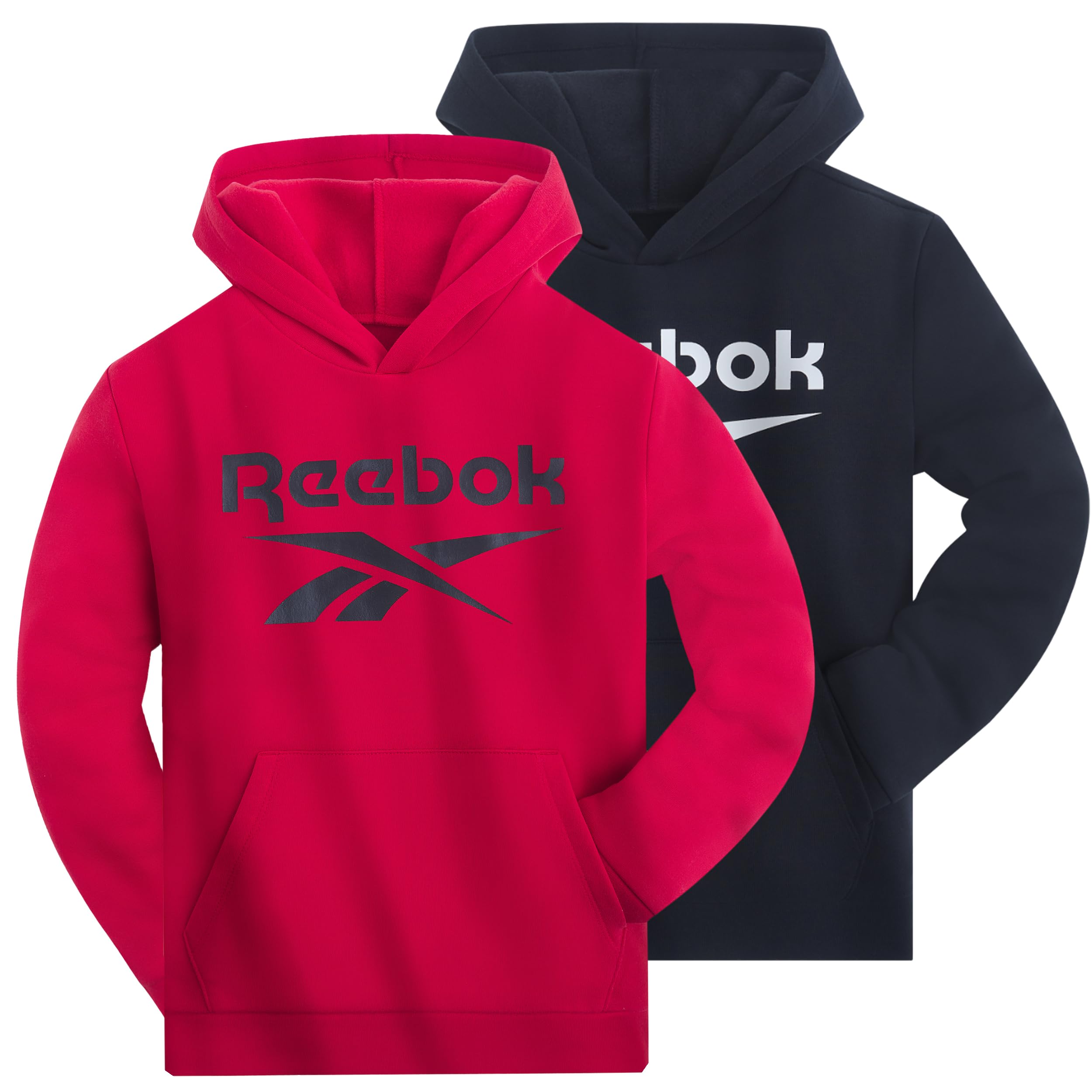 Reebok Boys Fashion Hoodie Sweatshirts 2 Pack Fleece Hoodies for Boys Size 8-20 Black/Red