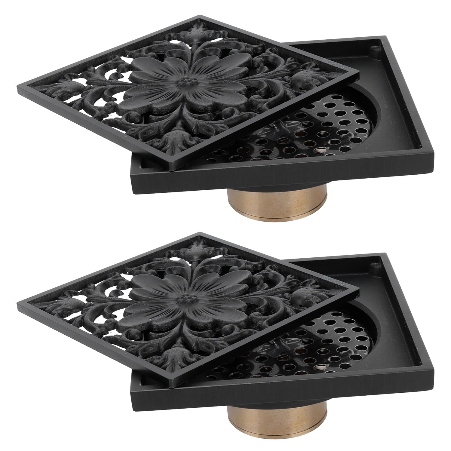 Drain de douche anti-bouchage en cuivre évacuation carrée 10,2 cm avec tamis amovible lot de 2