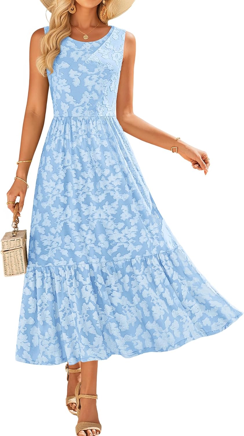 ZESICA Women‘s Summer Floral Bridal Shower Midi Dress Sun Dresses for Women 2026 Vacation Casual Flowy Sundress