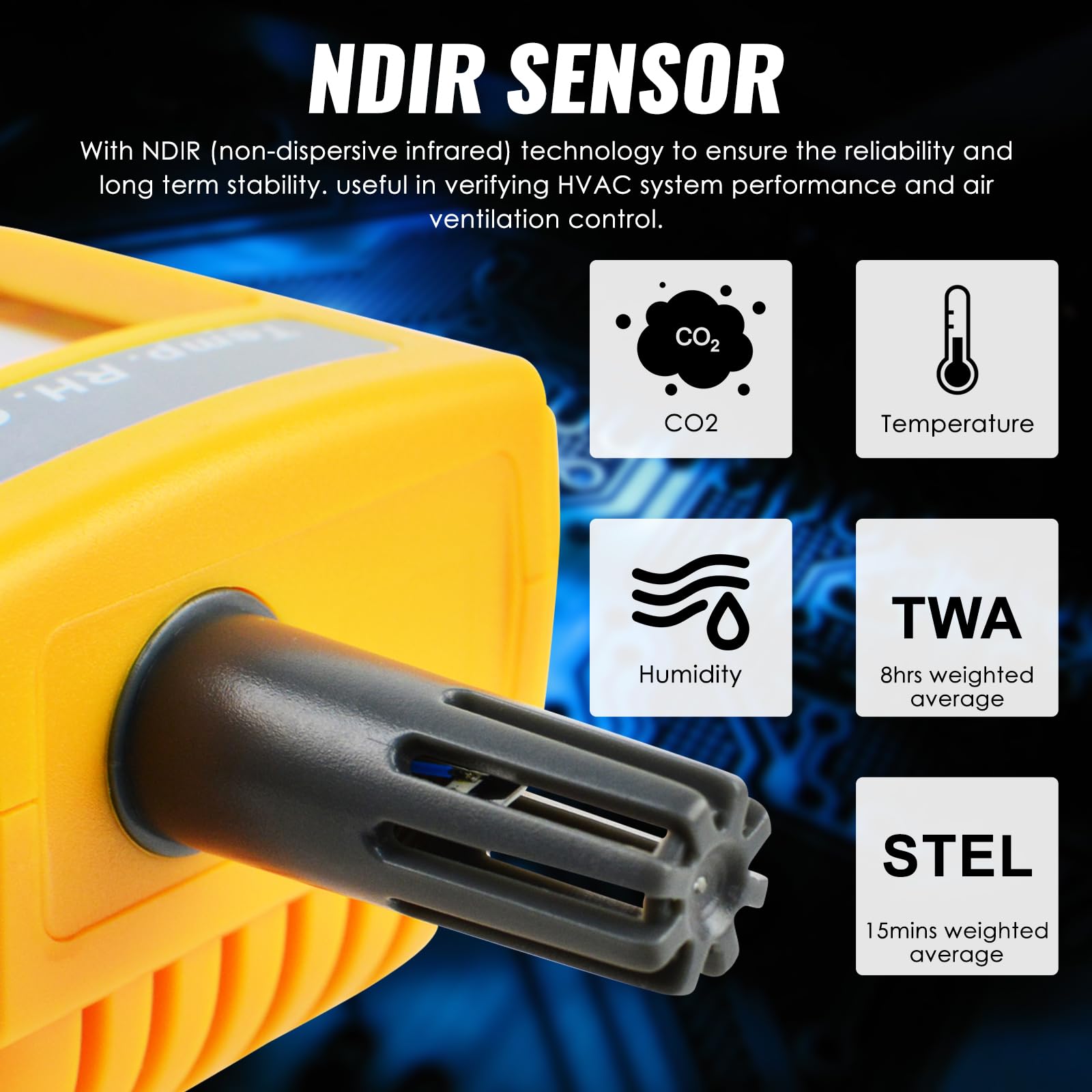 Medidor de CO2 de mano, detector de CO2, monitor digital de CO2 de 0 a 9999 ppm, medidor de temperatura y humedad, detector de dióxido de carbono con sensor NDIR, alarma de zumbador y función