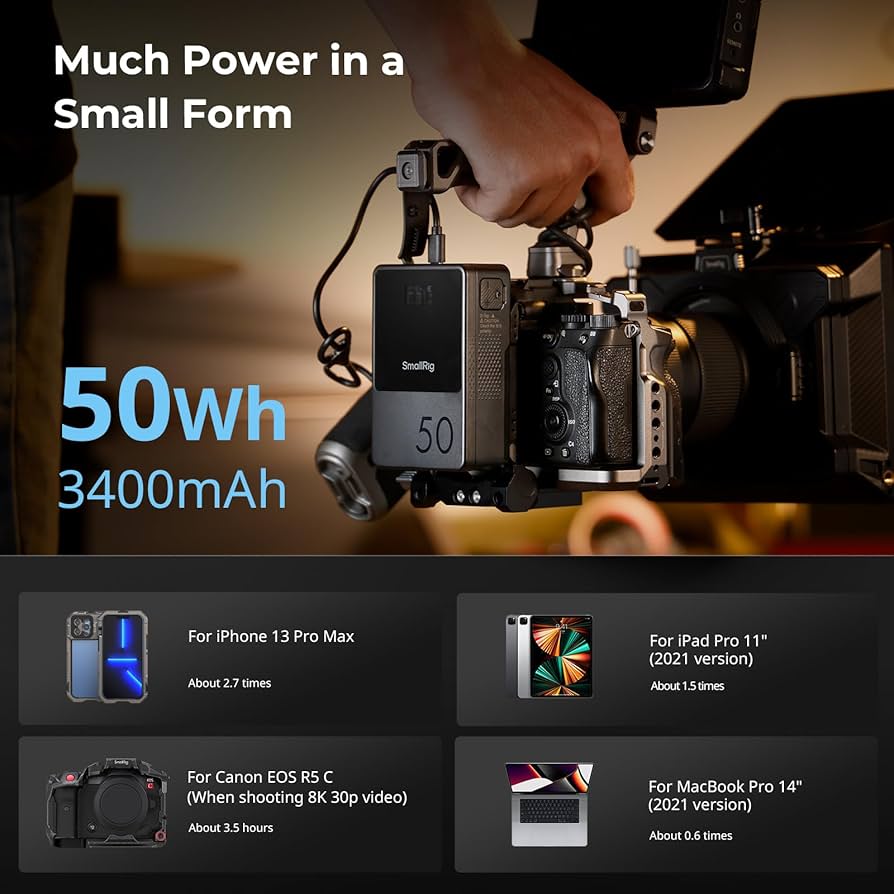 Amazon.com: SMALLRIG V Mount Battery VB50 Black, 50Wh