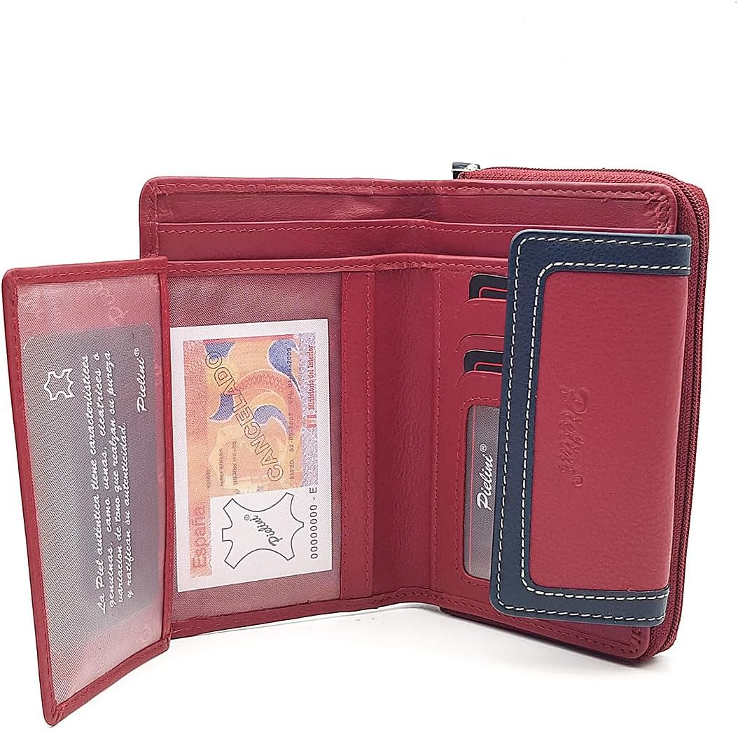 Women's Leather Wallet with Wallet and Coin Purse. Large Capacity Coin Purse Model 3052, red, De mano, Casual
