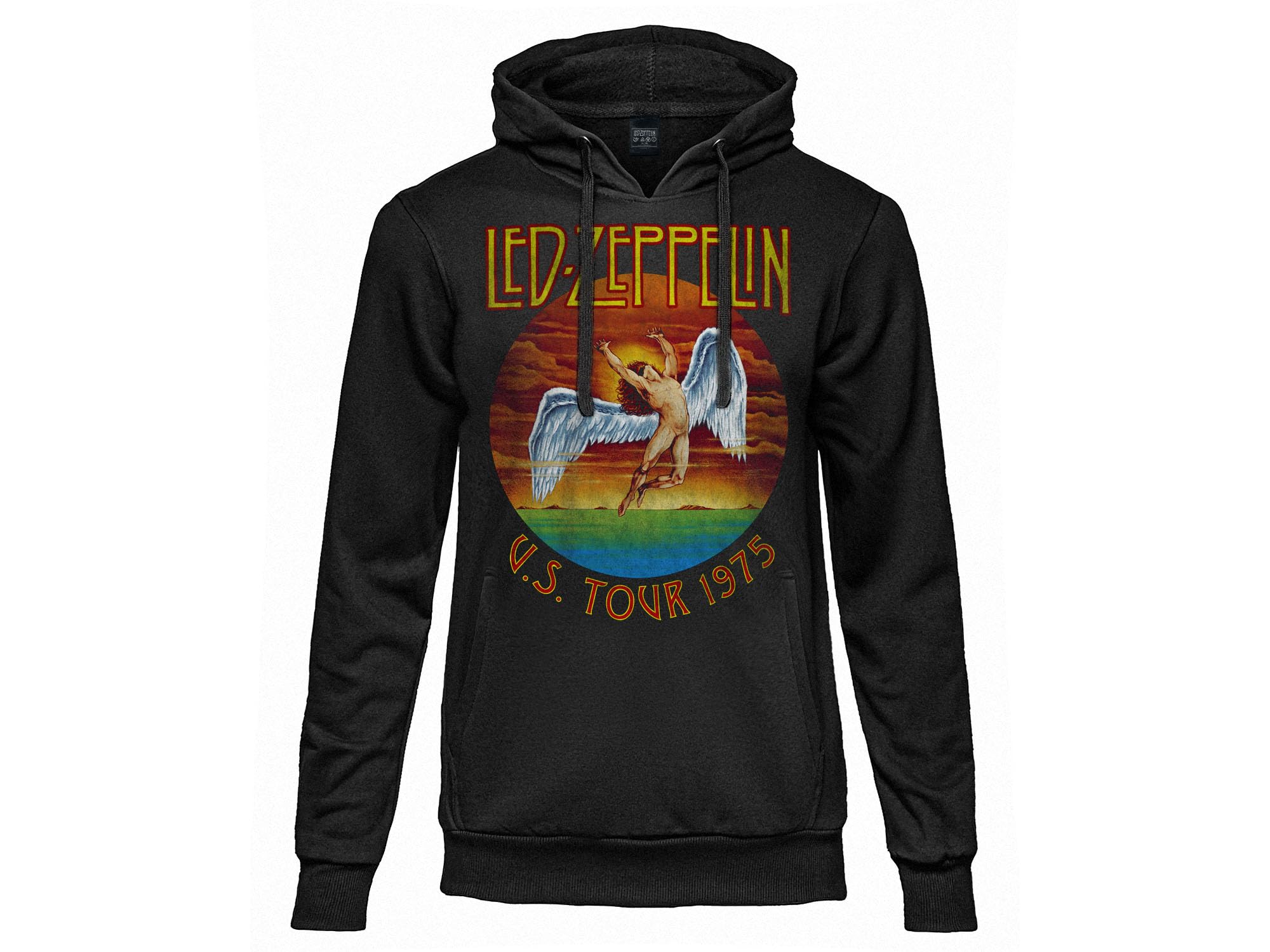 Led Zeppelin Felpa Ufficiale U.S. Tour 1975. Felpa con Cappuccio Unisex in Cotone. vestibilità Regular per Adulto e Ragazzo