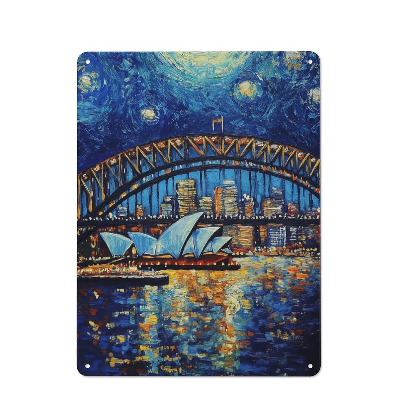 Junmoney Sydney Opera House Night Vintage Printed Metal Sign 40X30cm For Bar Or Restaurant, For Restaurant Interior Fans