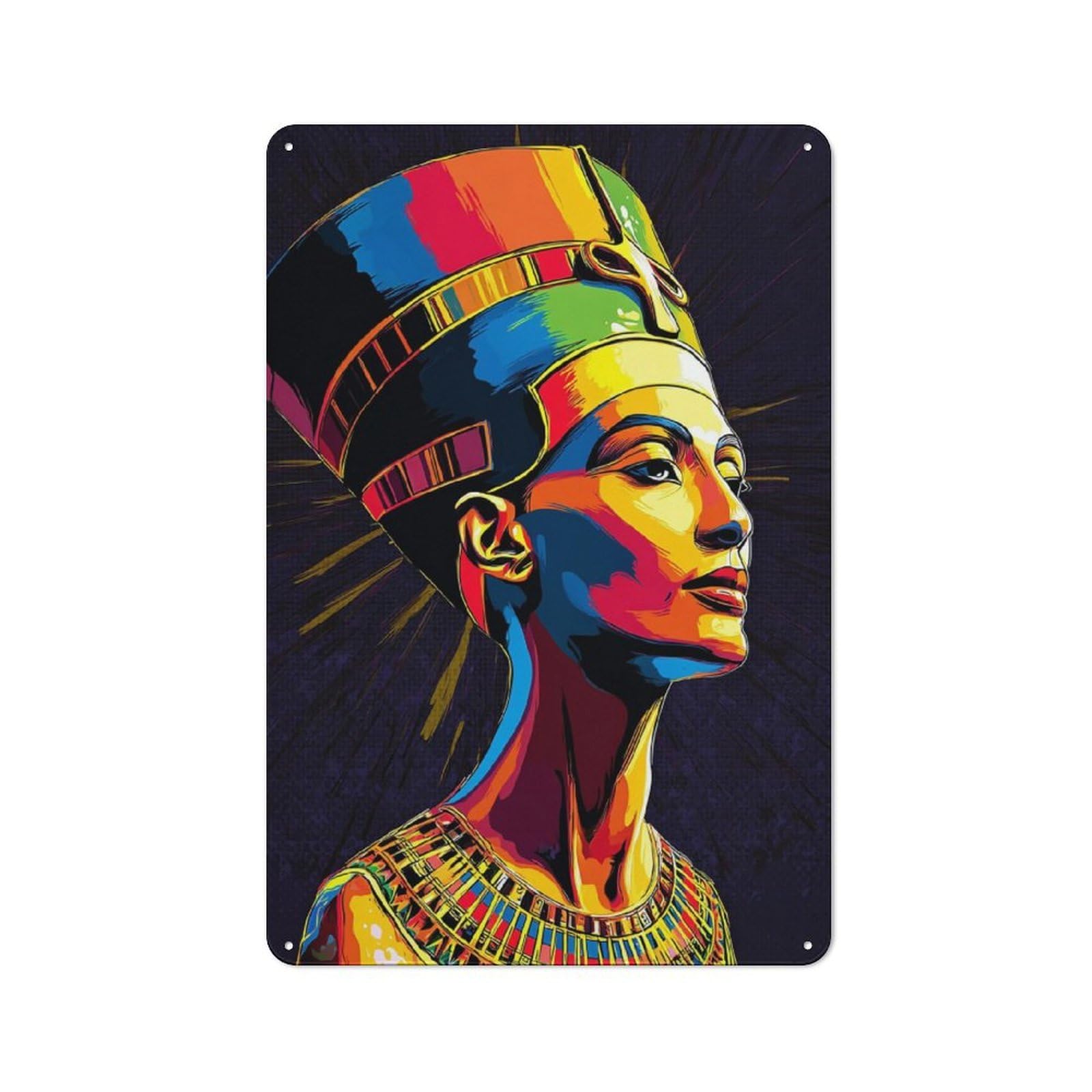 Junmoney Colorful Egyptian Queen Portrait -5 Modern Retro Metal Wall Decor 30X20cm, Metal Wall Sign For Loft, Studio, Office Or Creative Room
