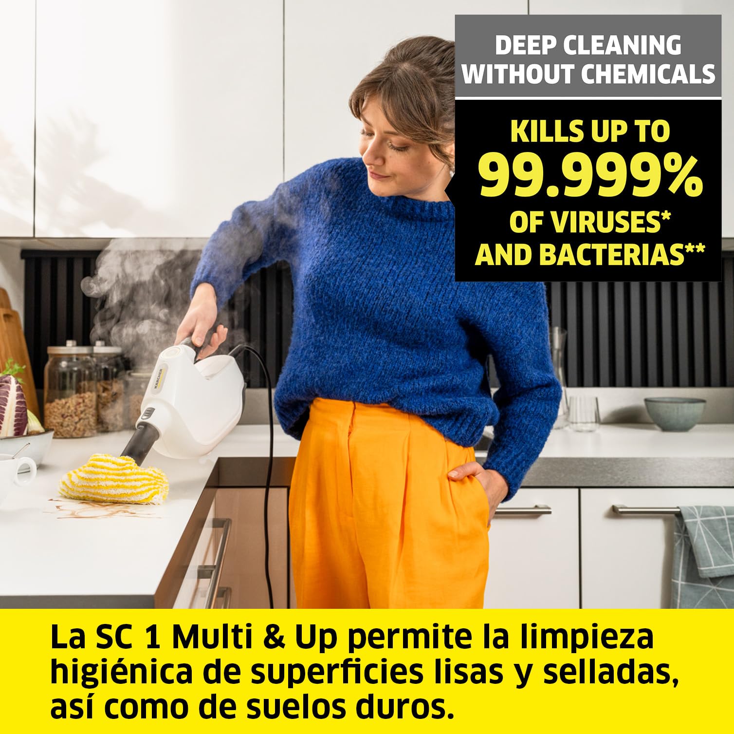 Kärcher Limpiadora de vapor SC 1 Multi & Up, tiempo de calentamiento: 30 s, rendimiento: 30 m², depósito: 0,2 l, 1,6 kg, boquilla suelos EasyFix Large, paño microfibra, cartucho de descalcificación