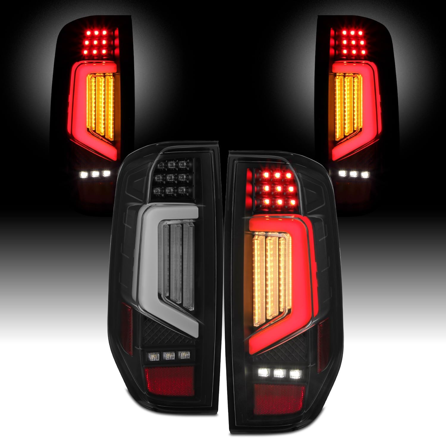 AKKON - Fit 2005-2021 Nissan Frontier 05-21 [Full LED] Tail Lights Rear Brake Clear Light Bar w/Greeting Animation Show Black Lens Lamp Pair Replacement