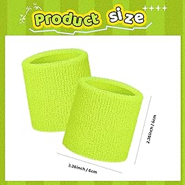 Bememo 12 Pack Wrist Sweat Bands for Women and Men, Sports Wristbands, Tennis Sweatbands, Moisture Wicking Neon Colored Wristband for Working Out, Football, Basketball(2.36 Inch,Neon Yellow)