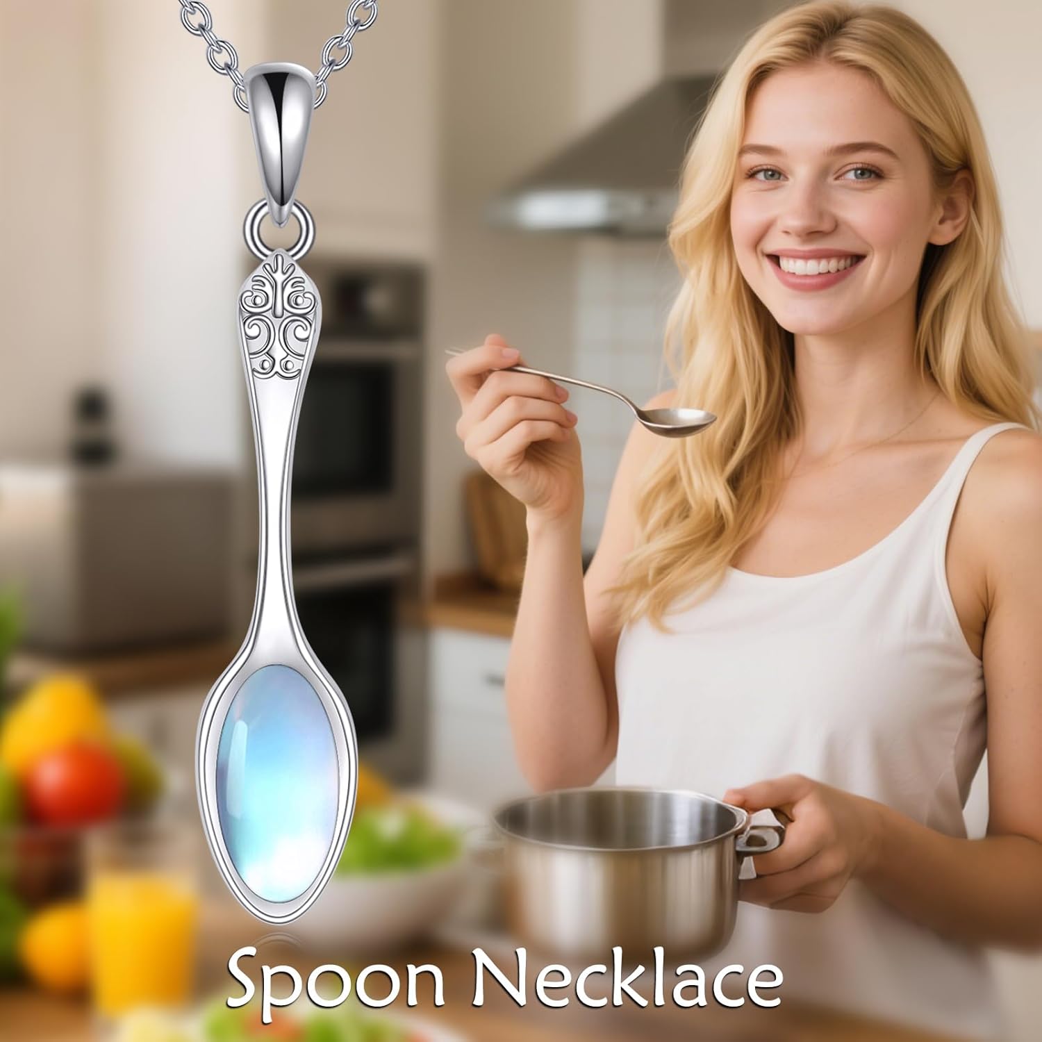 Spoon Necklace 925 Sterling Silver Moonstone Pendant Spoon Mother's Day Jewelry for Women - Image 4