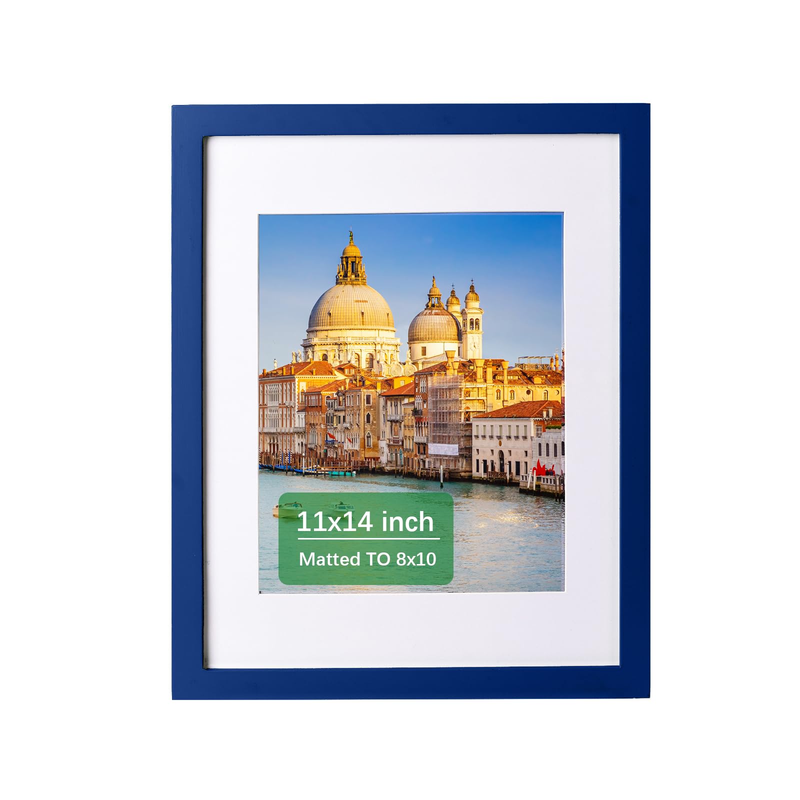 Photo 1 of wyooxoo 11x14 Picture Frame Dark blue Solid Wood Photo Frames Display Pictures 8x10 with Mat or 11x14 Without Mat Colorful Frame For Tabletop Display or Wall