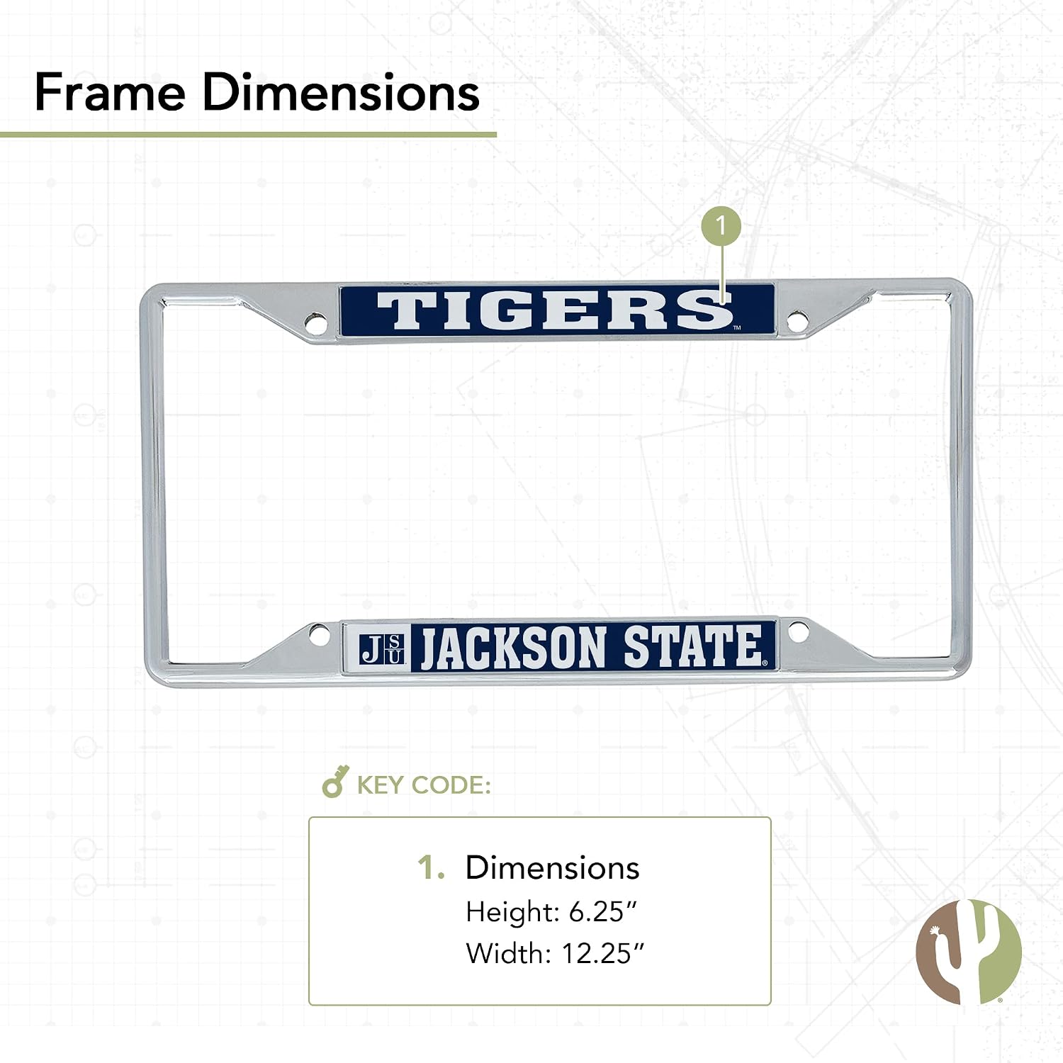 Desert Cactus Jackson State University License Plate Frame and Sticker Car Tag Holder for Front or Back of Car Officially Licensed Metal (Sticker Frame Combo - Mascot)