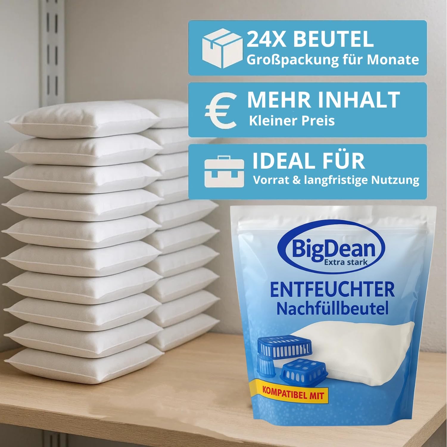 Lot de 24 granulés déshumidificateurs - 450 g - Avantage économique - Lot de 24 recharges pour déshumidificateur