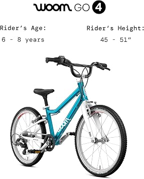 woom GO 4 Bicycle for Kids 6 to 8 Years Old, 20-Inch Lightweight 7-Speed Bike for Beginner Riders with Handbrake for Boys & Girls