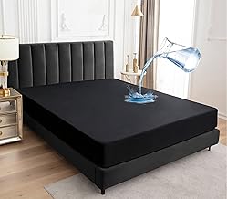 Waterproof Mattress Protector, 180 x 200 cm Fitted Sheet, Breathable Mattress Cover, Waterproof Mattress Cover, Moisture Protection, Fitted Sheets, Black
